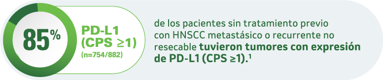 de los pacientes sin tratamiento previo
con HNSCC metastásico o recurrente no
resecable tuvieron tumores con expresión
de PD-L1 (CPS 1).1